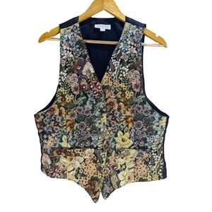 Vintage Express Floral Tapestry Vest Womens Large Woven Cottagecore Granny USA